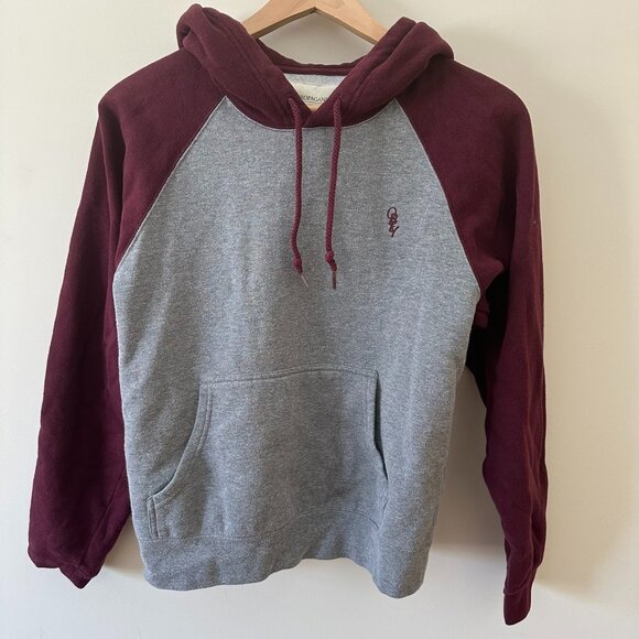 Obey Mens Hooded Pullover Sweatshirt Medium Maroon and Grey - Picture 1 of 4